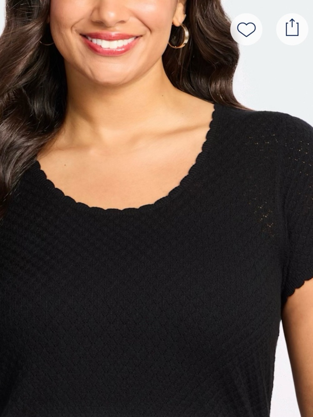 bobeau Black Scalloped Scoop Neck Short-Sleeve Sweater